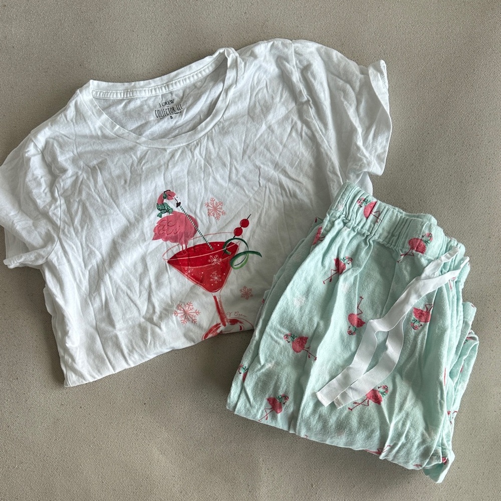 J. Crew Flamingo Pajama Set - White and Mint